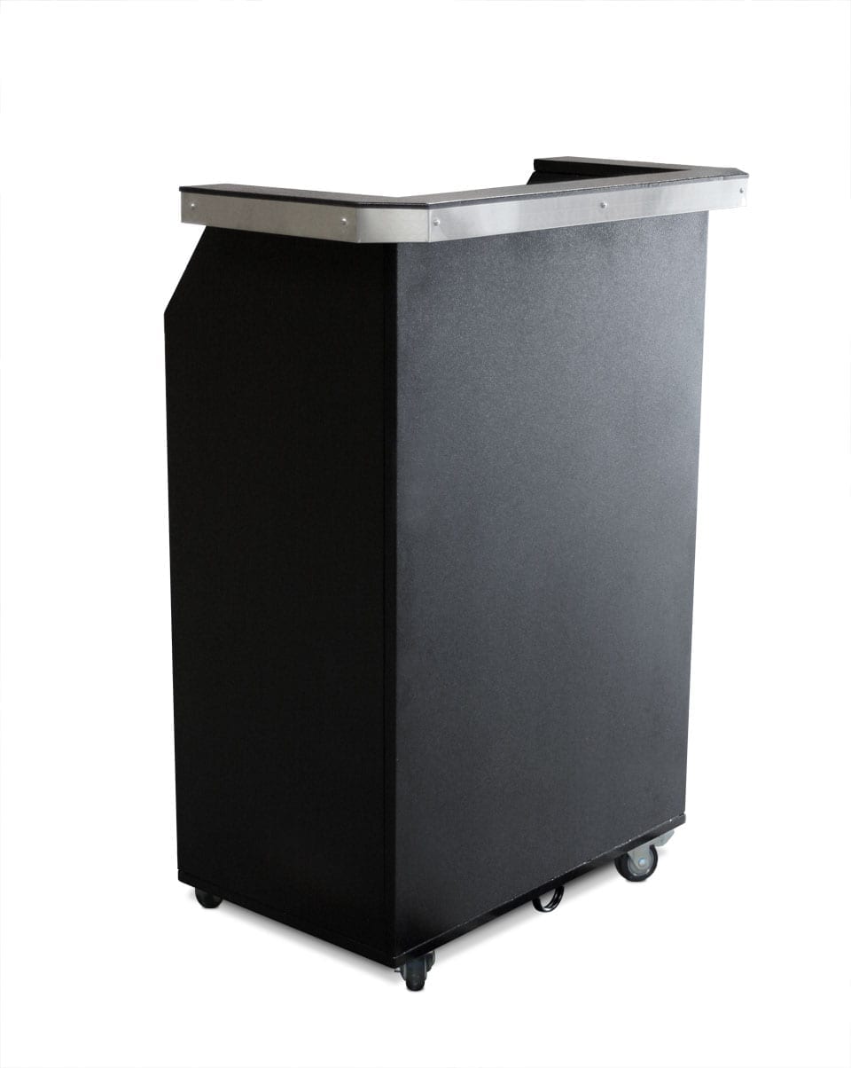 The Deluxe Valet Podium's wide stainless steel counter establishes a larger, more dominating presence