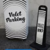 white standard valet podium with vinyl wrap + delineator sign with custom sign