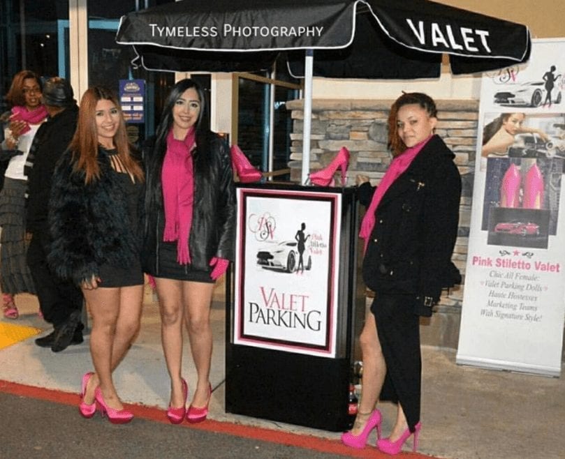 Pink Stiletto Valet with a Portable Podium