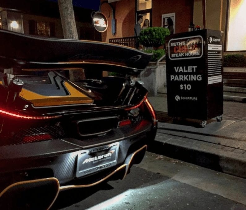 Signature Parking with 007 Mclaren and Standard Valet Podium at Ruths Chris Steak House