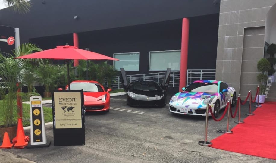 World Valet Parking with Portable Valet Podium and Luxury Cars
